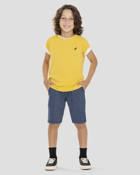 Camiseta Infantil Menino Básica com Manga Curta ReiRex Amarelo