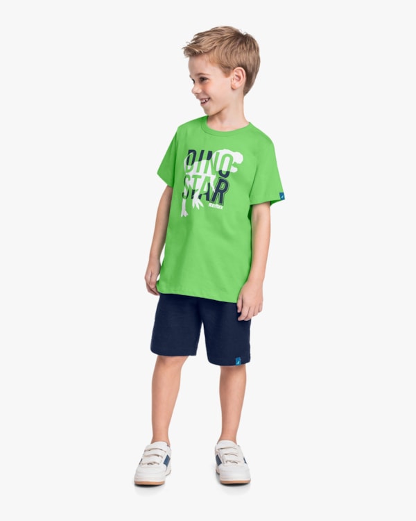 Camiseta Infantil Menino com Estampa Dinossauro - ReiRex - Pistache