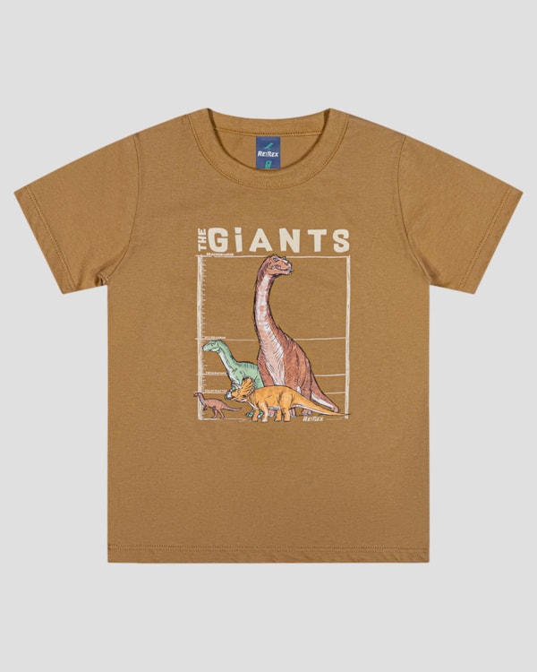 Camiseta Infantil Menino com Estampa Dinossauros ReiRex Marrom