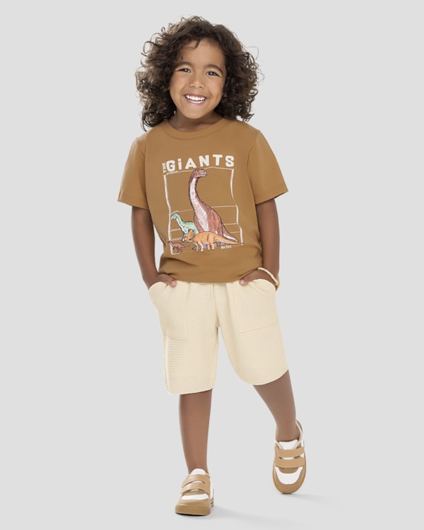 Camiseta Infantil Menino com Estampa Dinossauros ReiRex Marrom