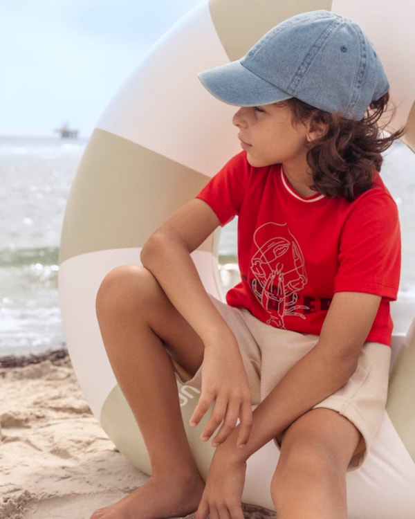 Camiseta Infantil Menino com Estampa e Retilínea ReiRex Vermelho
