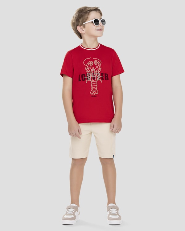 Camiseta Infantil Menino com Estampa e Retilínea ReiRex Vermelho