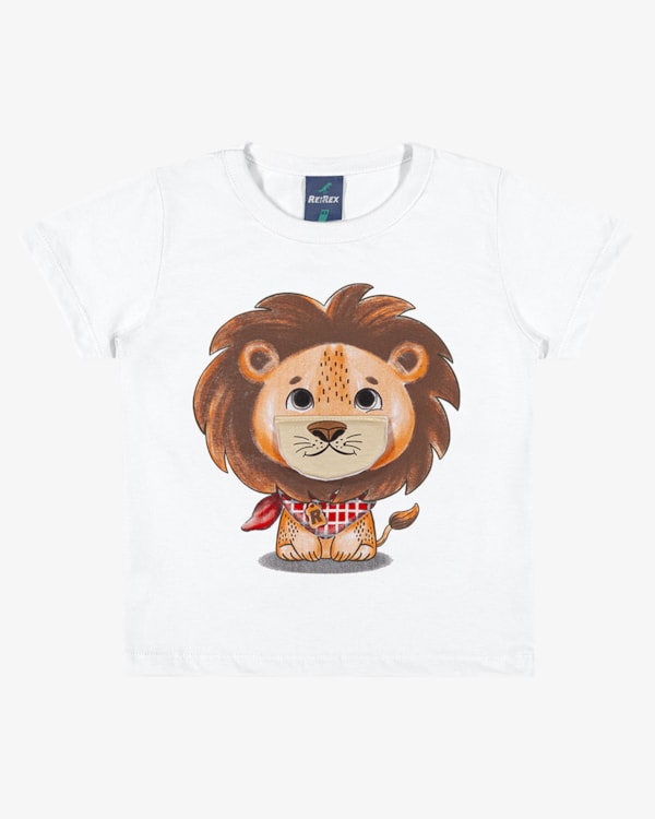 Camiseta Infantil Menino com Estampa Leão Interativa - ReiRex - Branco