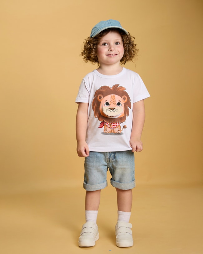 Camiseta Infantil Menino com Estampa Leão Interativa - ReiRex - Branco-226b9617-c668-41ee-adb4-5c8343bf63cf