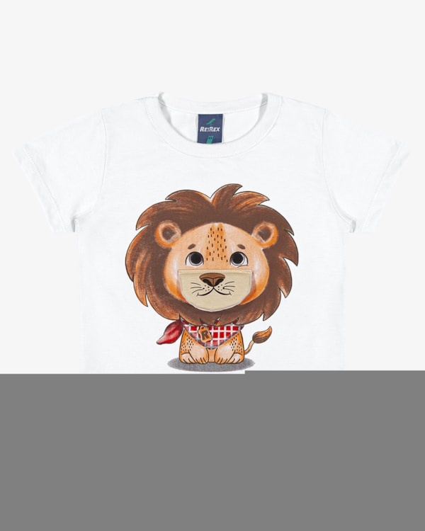 Camiseta Infantil Menino com Estampa Leão Interativa - ReiRex - Branco