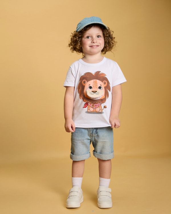 Camiseta Infantil Menino com Estampa Leão Interativa - ReiRex - Branco
