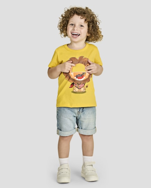 Camiseta Infantil Menino com Estampa Leão Interativa - ReiRex - Ipê