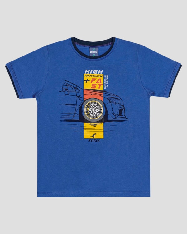 Camiseta Infantil Menino com Estampa Metalizada ReiRex Azul