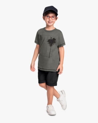 Camiseta Infantil Menino com Estampa Palmeira- ReiRex - Dark Gray-12