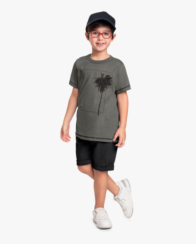 Camiseta Infantil Menino com Estampa Palmeira- ReiRex - Dark Gray-8a44ce00-07b0-4475-b8c6-554bf105fc6a