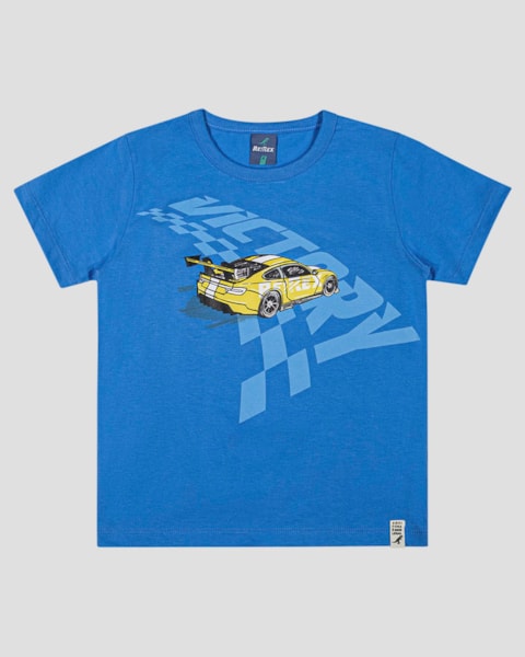 Camiseta Infantil Menino em Malha Estampa Carro ReiRex AZUL