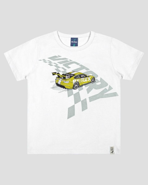 Camiseta Infantil Menino em Malha Estampa Carro ReiRex Branco