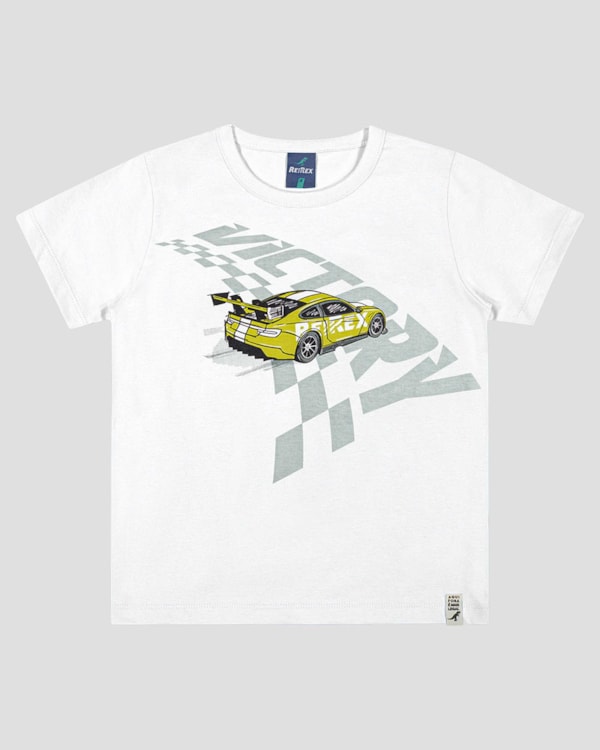 Camiseta Infantil Menino em Malha Estampa Carro ReiRex Branco