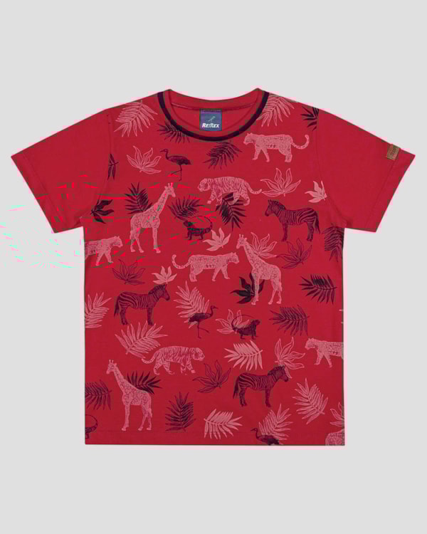 Camiseta Infantil Menino em Malha Estampada ReiRex Vermelho