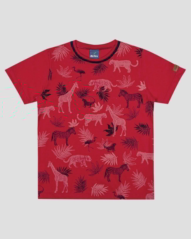 Camiseta Infantil Menino em Malha Estampada ReiRex Vermelho-84916382-299f-4234-bd7c-5f07b85ae73c
