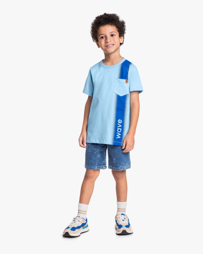 Camiseta Infantil Menino em Meia Malha com Bolso - ReiRex - Azul Soft-fa9126fb-b6c0-43fb-9a7e-8c9a9a4ba811