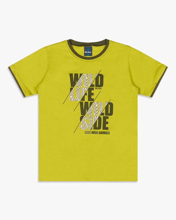 Camiseta Infantil Menino em Meia Malha com Estampa - ReiRex -Aspargo