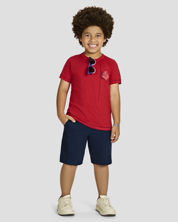 Camiseta Infantil Menino em Meia Malha com Estampa - ReiRex - Tomato