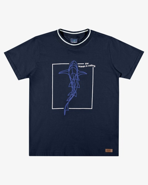Camiseta Infantil Menino em Meia Malha Estampa Tubarão - ReiRex - Oxford