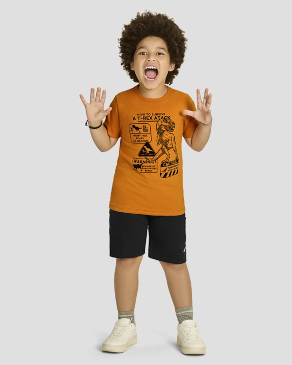 Camiseta Infantil Menino Estampa T-Rex em Meia Malha - ReiRex - Amarelo