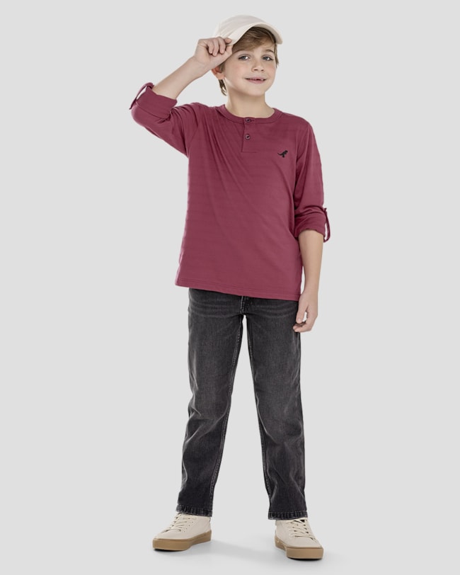Camiseta Infantil Menino Manga Longa Ajustável - ReiRex - Bordô-6eaf9cc0-f9ae-46ee-965e-c3112429d22f