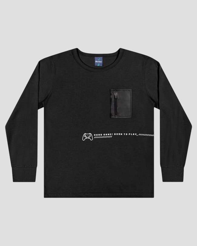 Camiseta Infantil Menino Manga Longa com Bolso - ReiRex - Preto-41c89fe8-55bd-458d-af92-3e06b9ea9660