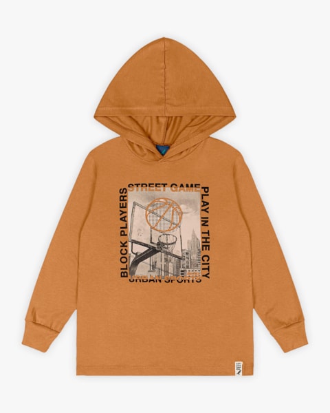 Camiseta Infantil Menino Manga Longa com Capuz - ReiRex - Gengibre