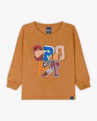 Camiseta Infantil Menino Manga Longa com Estampa Relevo - ReiRex - Marrom-01