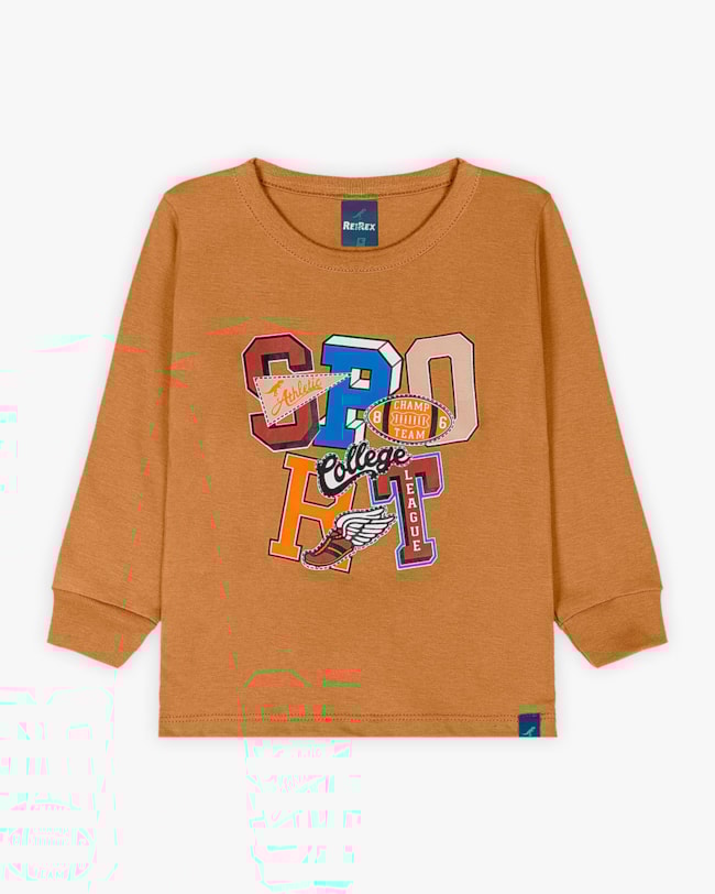 Camiseta Infantil Menino Manga Longa com Estampa Relevo - ReiRex - Marrom-dacbcd50-fac9-4a01-827d-ae5375bc8732