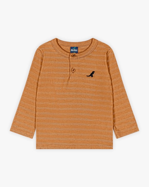 Camiseta Infantil Menino Manga Longa em Algodão - ReiRex - Marrom