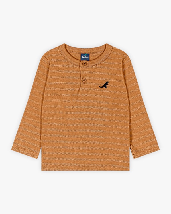 Camiseta Infantil Menino Manga Longa em Algodão - ReiRex - Marrom