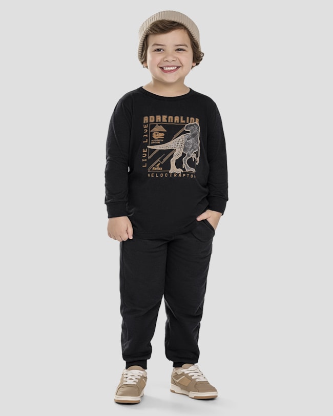 Camiseta Infantil Menino Manga Longa Estampa Dino - ReiRex - Preto-dbad3708-6db0-4634-b921-328fc5c622e6