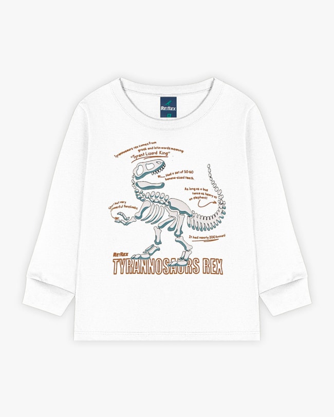 Camiseta Infantil Menino Manga Longa Estampa Dinossauro - ReiRex - Branco-b37e881a-281d-4b8b-9314-daedaca491d2