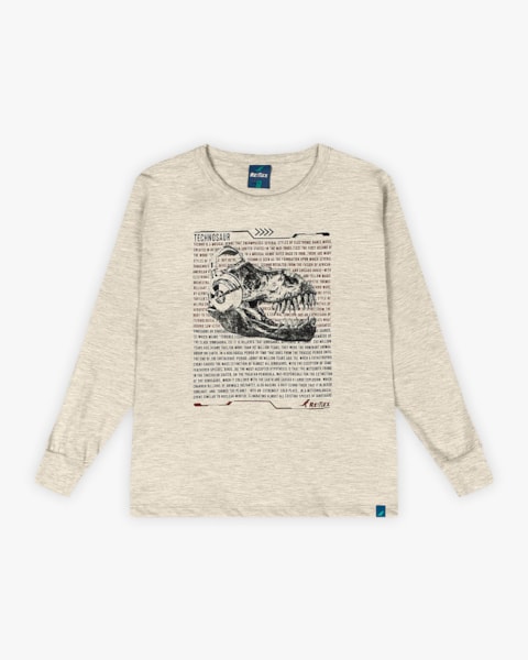 Camiseta Infantil Menino Manga Longa Estampa Dinossauro - ReiRex - Mescla