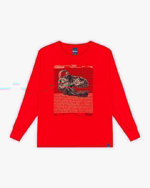 Camiseta Infantil Menino Manga Longa Estampa Dinossauro - ReiRex - Tomato