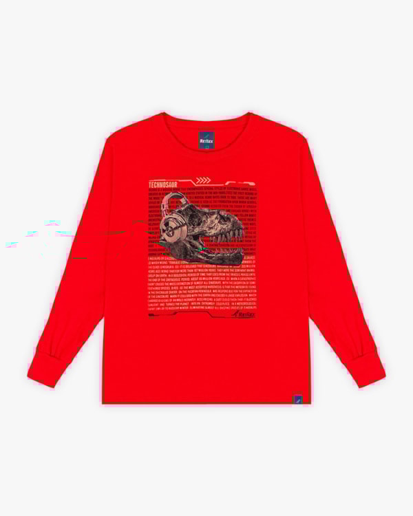 Camiseta Infantil Menino Manga Longa Estampa Dinossauro - ReiRex - Tomato