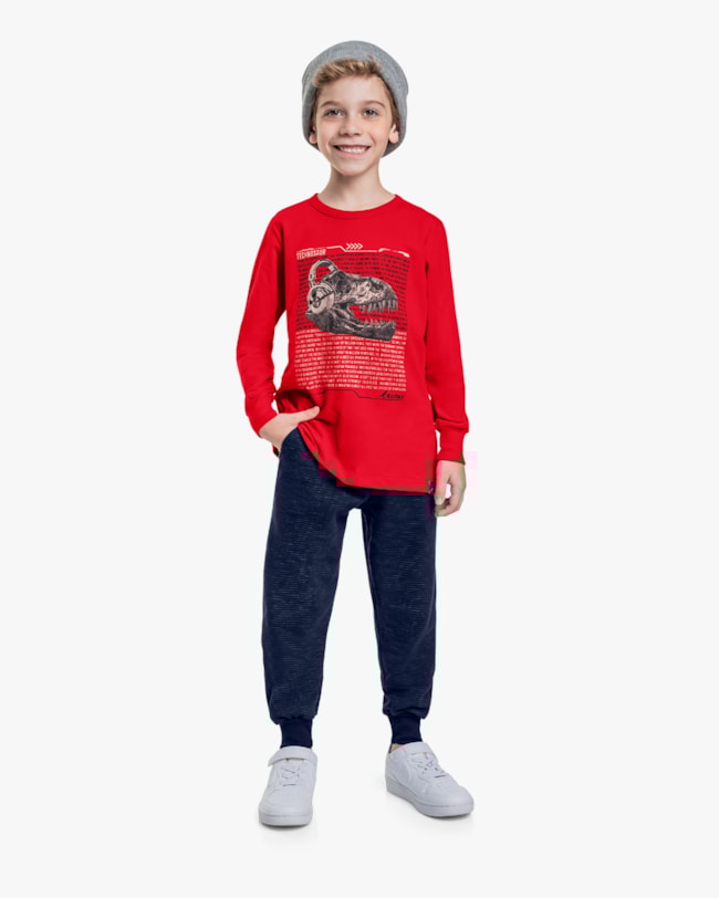 Camiseta Infantil Menino Manga Longa Estampa Dinossauro - ReiRex - Tomato-3ab76801-2ee4-4834-9cc9-787ce6b724bc