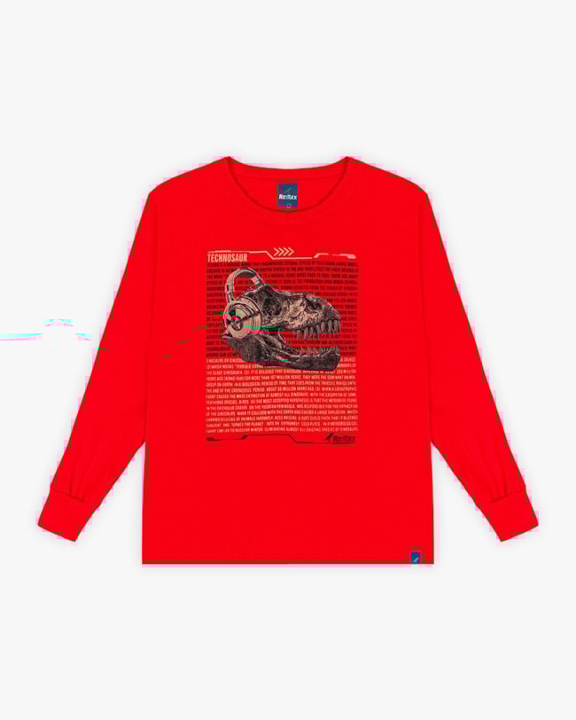 Camiseta Infantil Menino Manga Longa Estampa Dinossauro - ReiRex - Tomato-ac025f12-365d-413b-8531-6ab442f8f23d