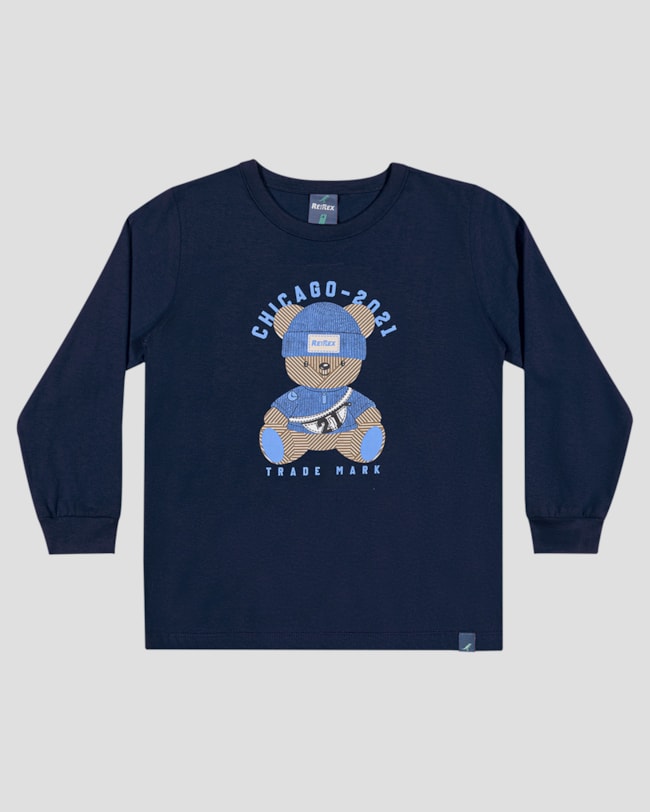 Camiseta Infantil Menino Manga Longa Estampa Ursinho - ReiRex - Azul-fadece80-7d93-4c05-9d15-e1e3310359ff