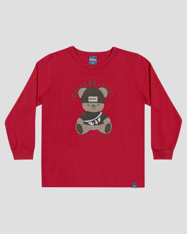 Camiseta Infantil Menino Manga Longa Estampa Ursinho - ReiRex - Vermelho-0b8cc992-96a2-4783-ac6b-04bc4f0f4519