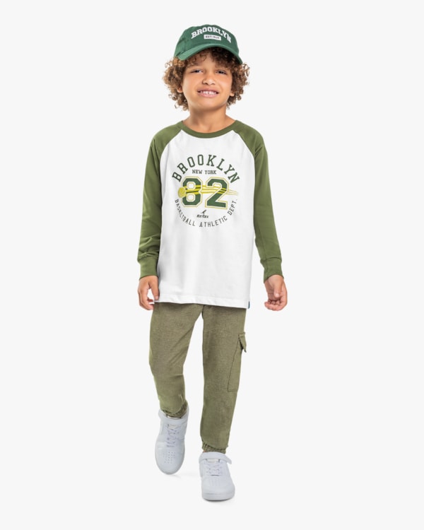 Camiseta Infantil Menino Manga Longa Raglan - ReiRex - Branco