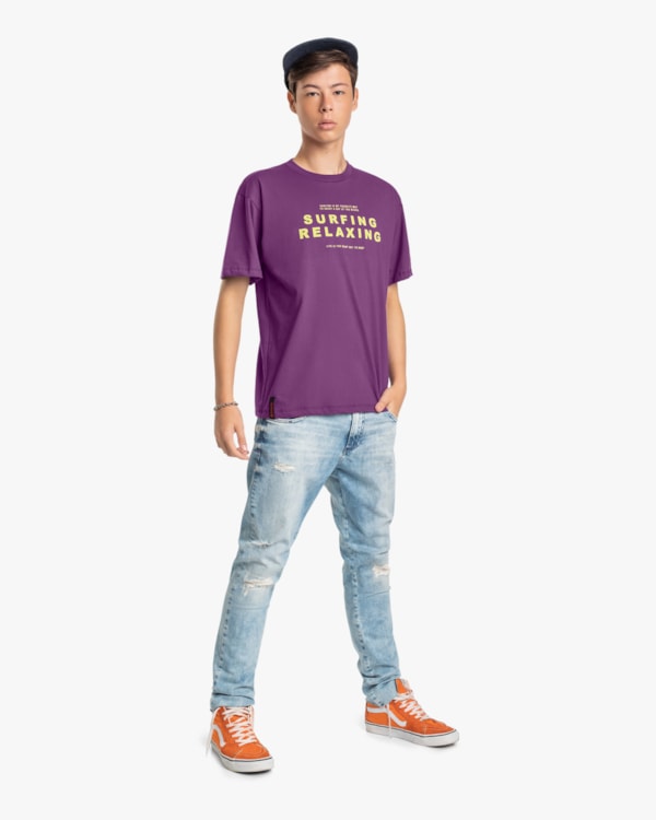 Camiseta Juvenil com Estampa em Meia Malha BaseD Roxo Cristal