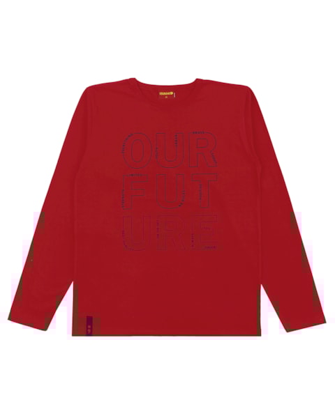 Camiseta Juvenil Manga Longa com Estampa BaseD - Tomato