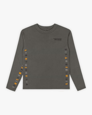 Camiseta Juvenil Manga Longa Masculina com Estampa Relevo - BaseD - Cinza