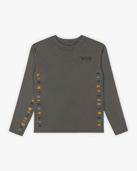 Camiseta Juvenil Manga Longa Masculina com Estampa Relevo - BaseD - Cinza