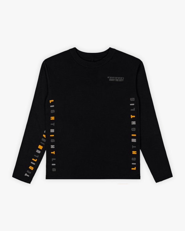 Camiseta Juvenil Manga Longa Masculina com Estampa Relevo - BaseD - Preto