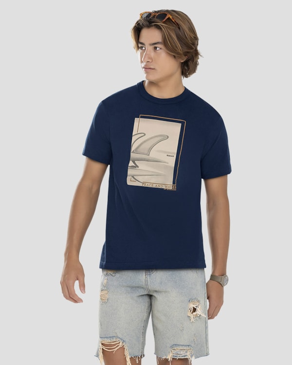 Camiseta Juvenil Masculina com Estampa Frontal BaseD Azul