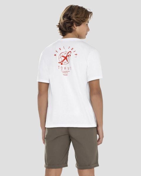 Camiseta Juvenil Masculina com Estampa nas Costas BaseD Branco