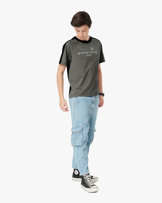 Camiseta Juvenil Masculina com Recorte Contraste - BaseD - Dark Gray-344c10db-b334-48a8-b807-193259a34221