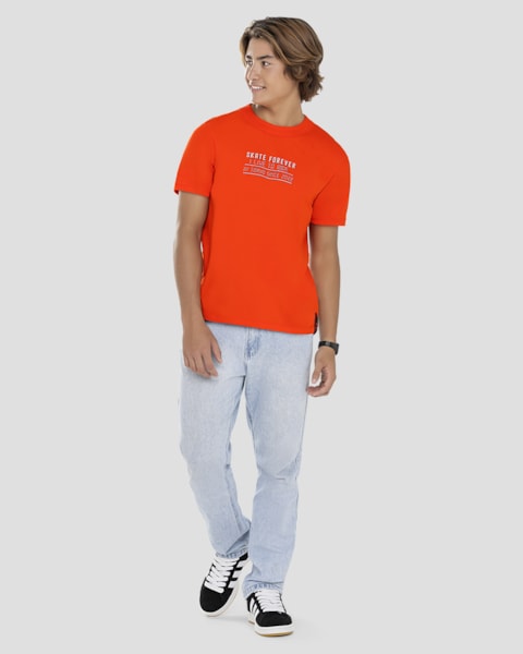 Camiseta Juvenil  Masculina em Malha com Estampa BaseD Laranja